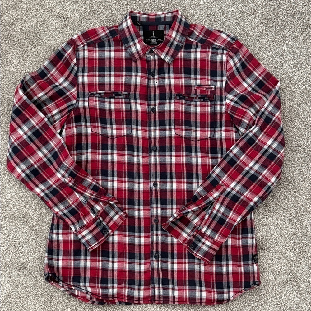 I jeans by Buffalo Red and Navy Plaid Shirt